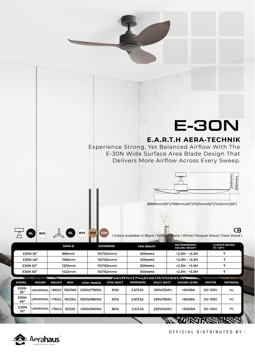E-30N Aerahaus Technik DC Ceiling Fan