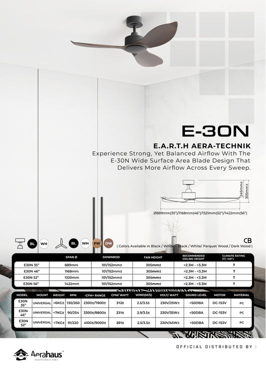 E-30N Aerahaus Technik DC Ceiling Fan