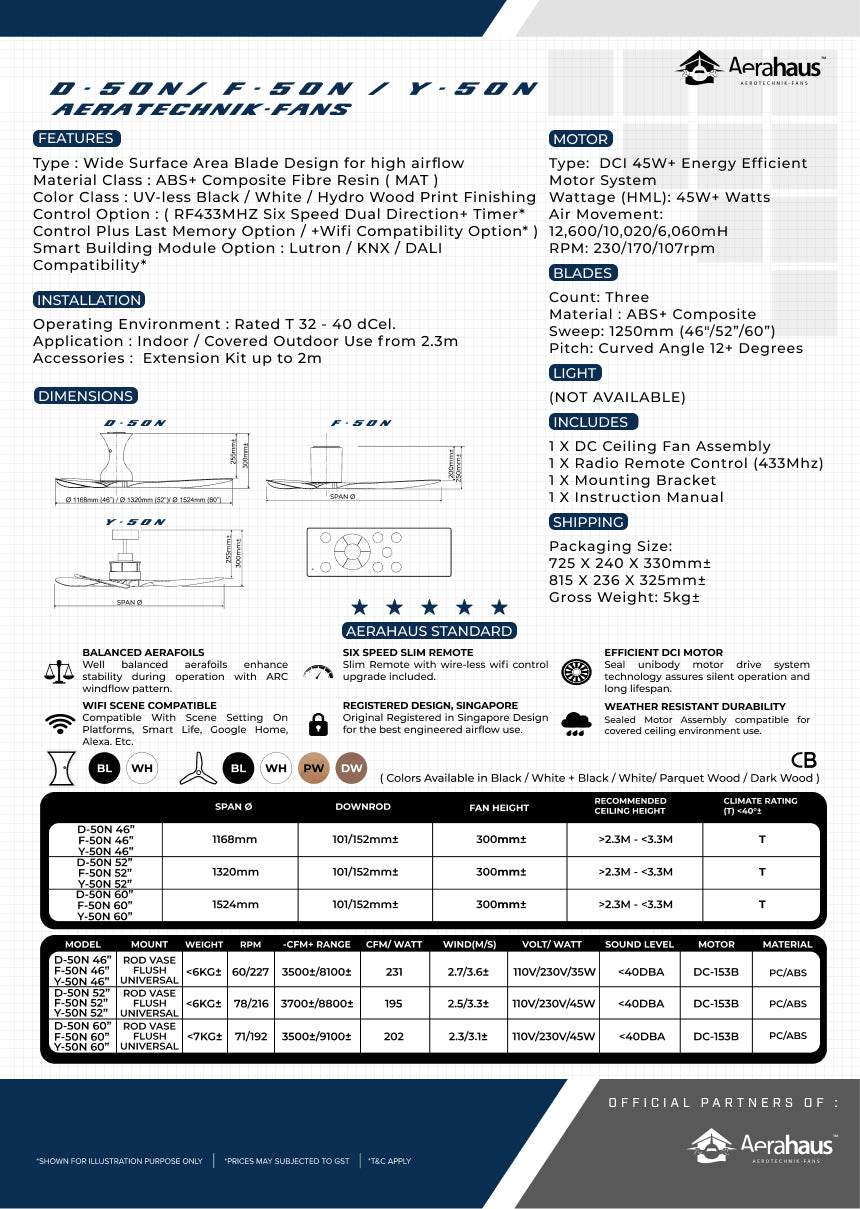 SILENZ (LE) F-50N Aerahaus Technik DC Ceiling Fan