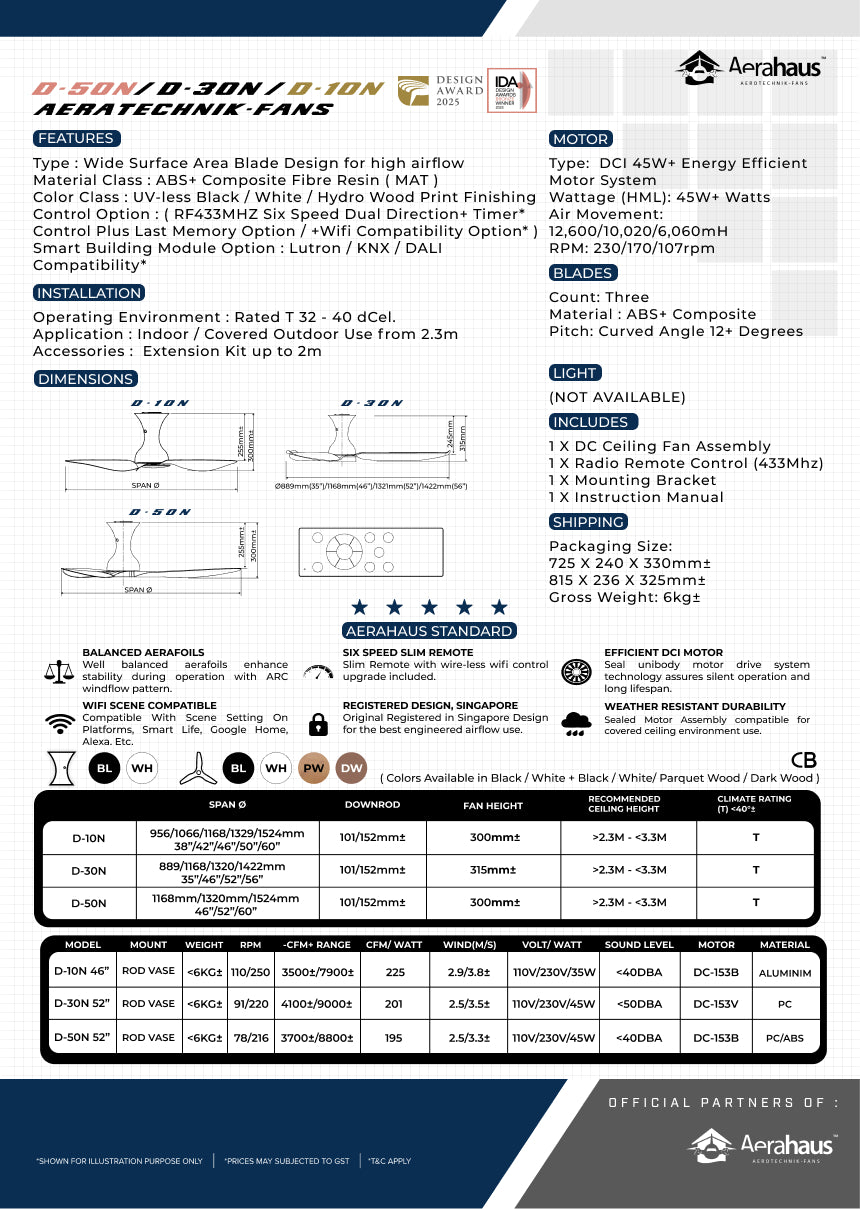 D.R.A.F.T D-50N Aerahaus Technik DC Ceiling Fan